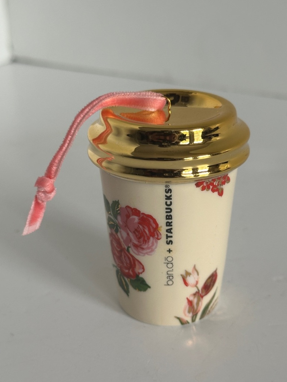 bando + Starbucks limited edition Floral Mini Cup Ornament with Gold Lid